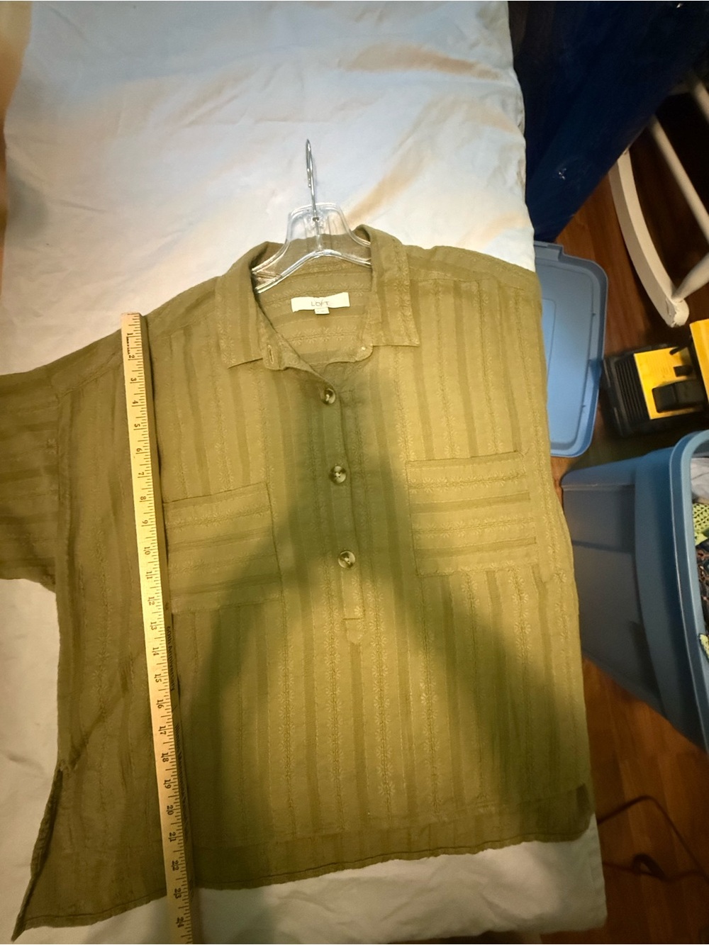 LOFT Olive Green Textured Pullover Blouse - Picture 3 of 3
